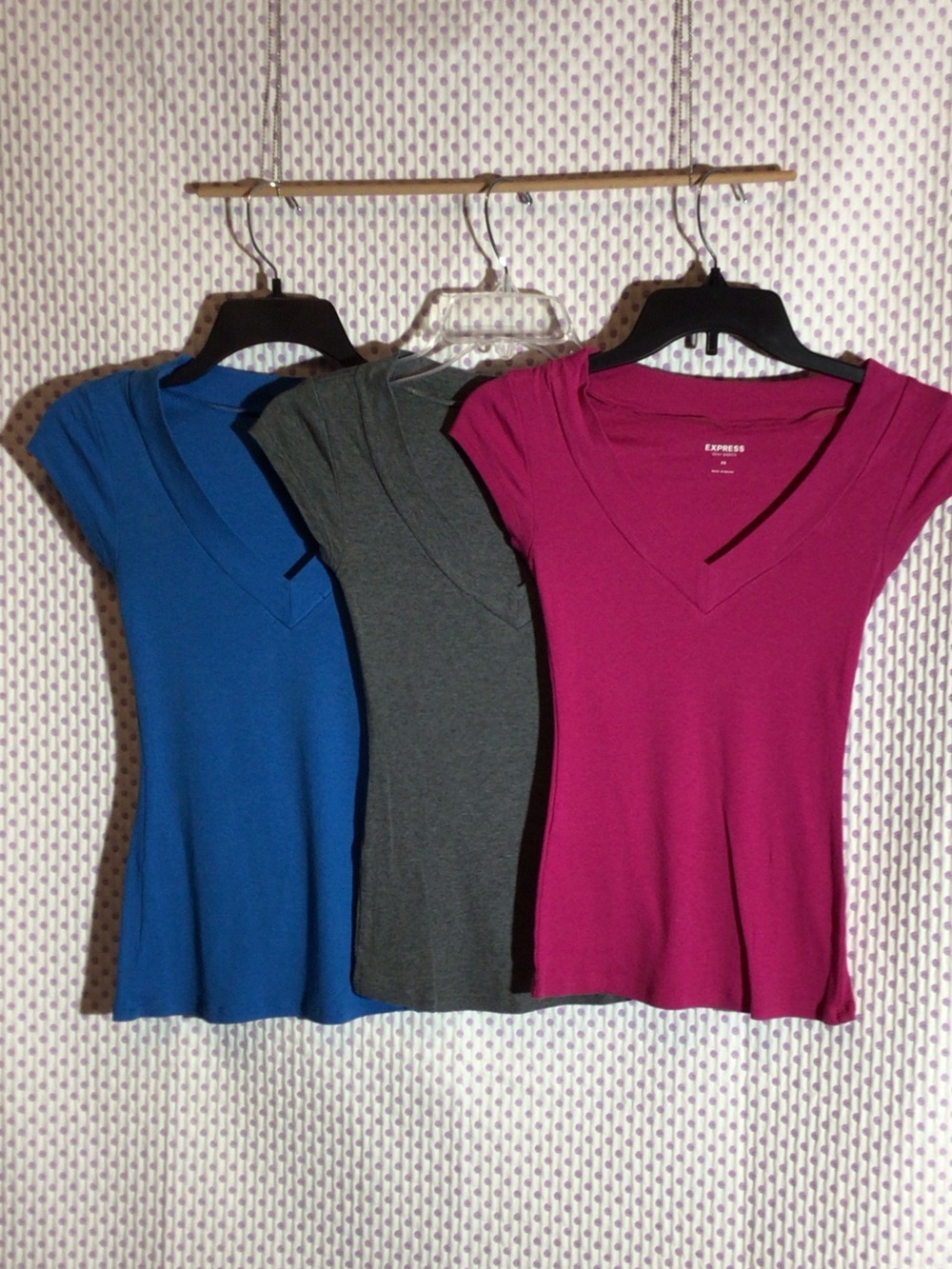 Express V-Neck Tee Trio - Fuchsia, Gray, Royal Blue